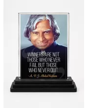 A. P. J. Abdul Kalam Acrylic Car Dashboard Showpiece | Double-Sided A. P. J. Abdul Kalam Photo Stand | 3 X 4 Inch Photo | Transparent Acrylic Frame With Black Base | Car Dashboard, Office & Table Decor (F71275)