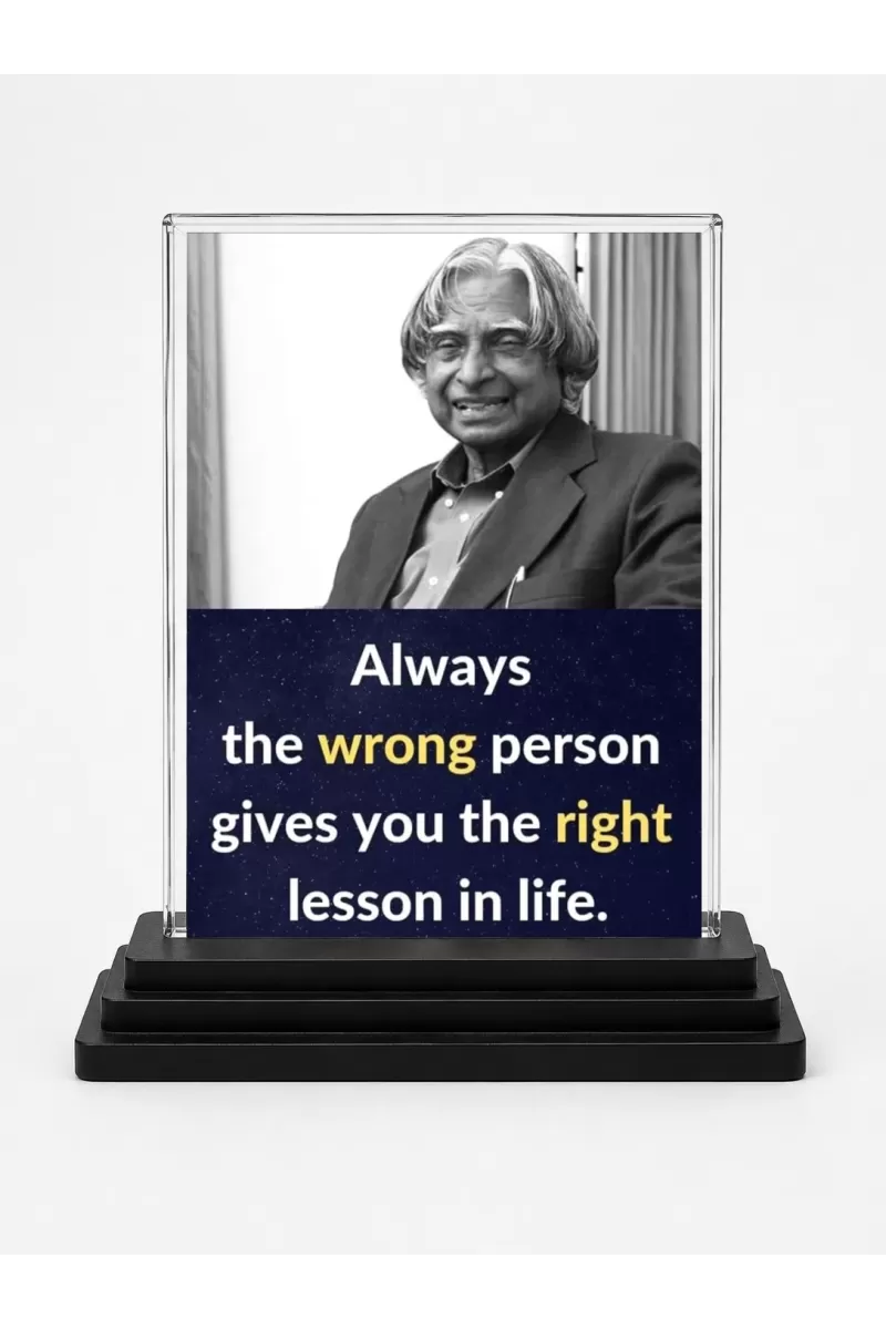 Abdul Kalam Acrylic Car Dashboard Showpiece | Double-Sided Abdul Kalam Photo Stand | 3 X 4 Inch Photo | Transparent Acrylic Frame With Black Base | Car Dashboard, Office & Table Decor (F71276)
