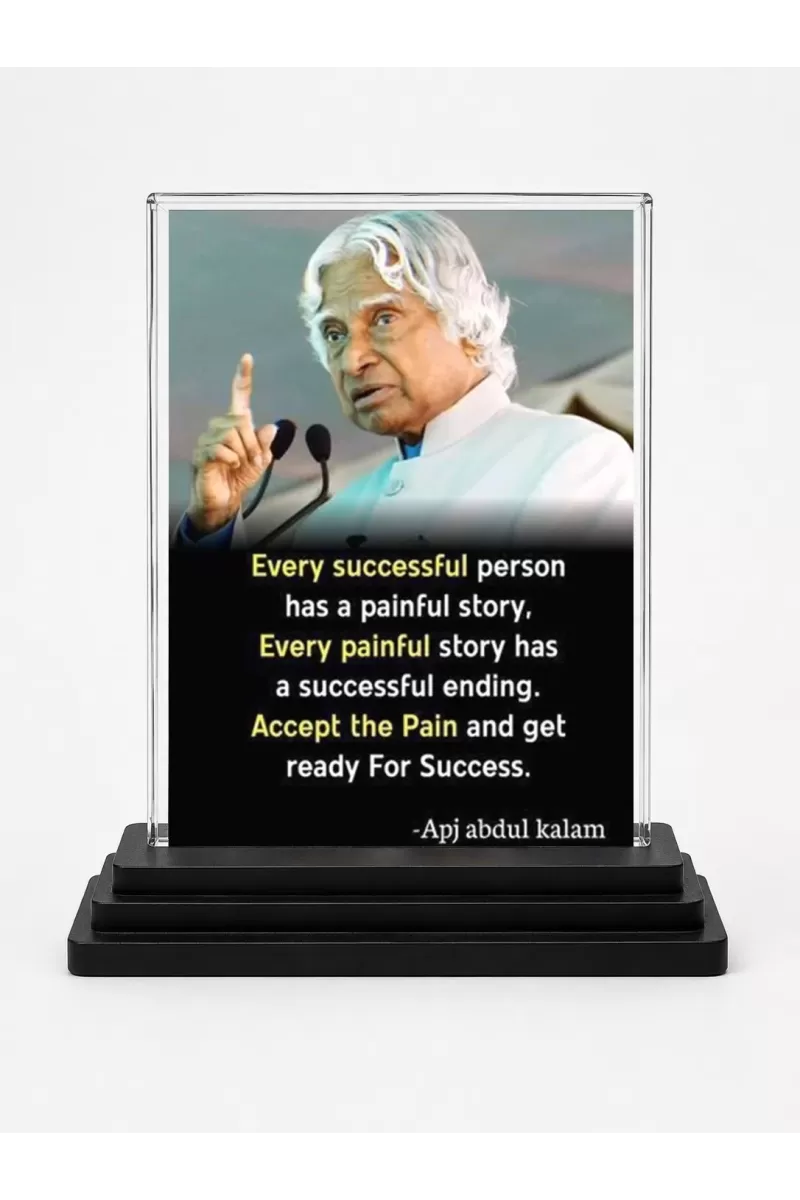 Abdul Kalam Acrylic Car Dashboard Showpiece | Double-Sided Abdul Kalam Photo Stand | 3 X 4 Inch Photo | Transparent Acrylic Frame With Black Base | Car Dashboard, Office & Table Decor (F71278)