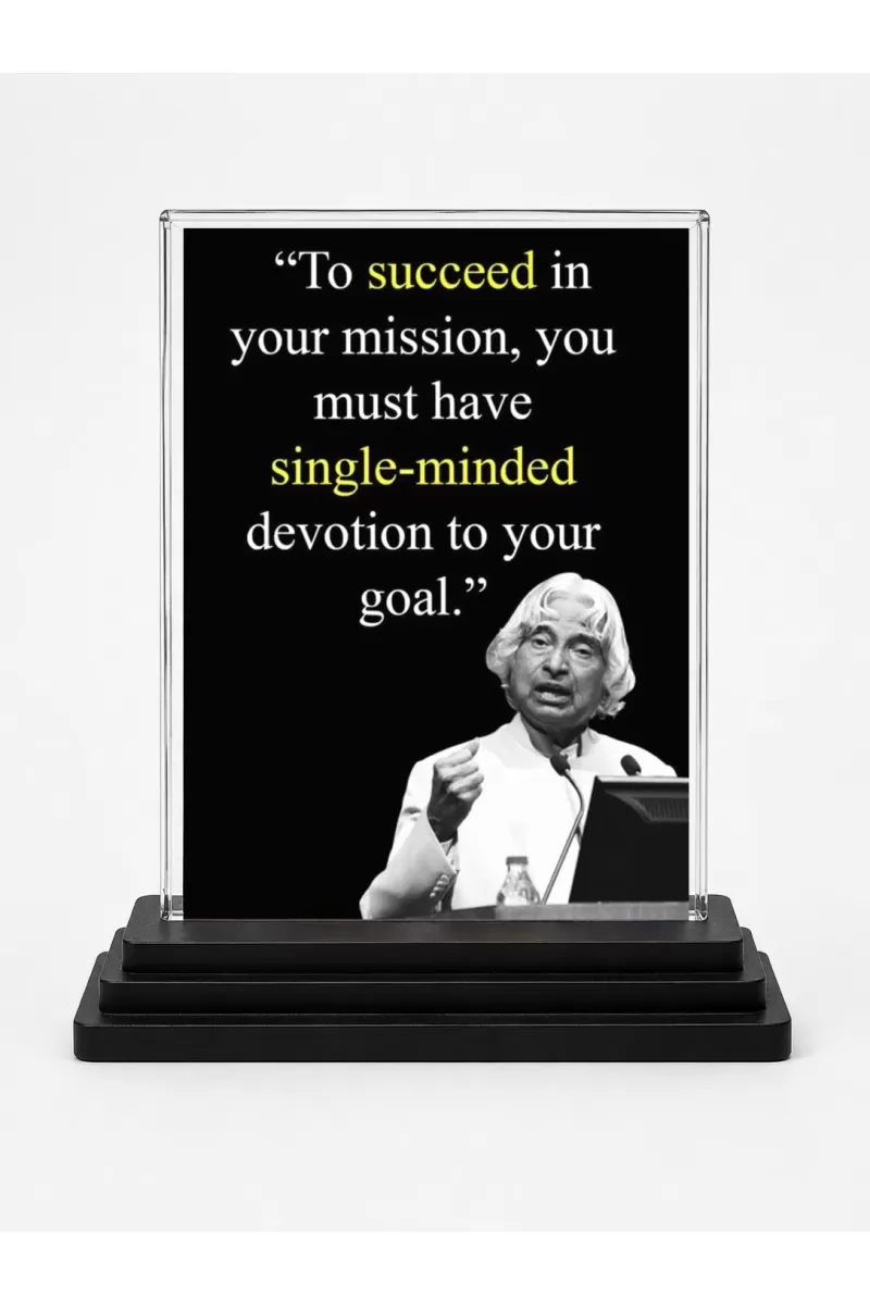 Abdul Kalam Acrylic Car Dashboard Showpiece | Double-Sided Abdul Kalam Photo Stand | 3 X 4 Inch Photo | Transparent Acrylic Frame With Black Base | Car Dashboard, Office & Table Decor (F71279)