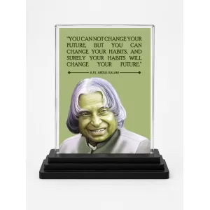 A.P.J. Abdul Kalam Acrylic Car Dashboard Showpiece | Double-Sided A.P.J. Abdul Kalam Photo Stand | 3 X 4 Inch Photo | Transparent Acrylic Frame With Black Base | Car Dashboard, Office & Table Decor (F71280)