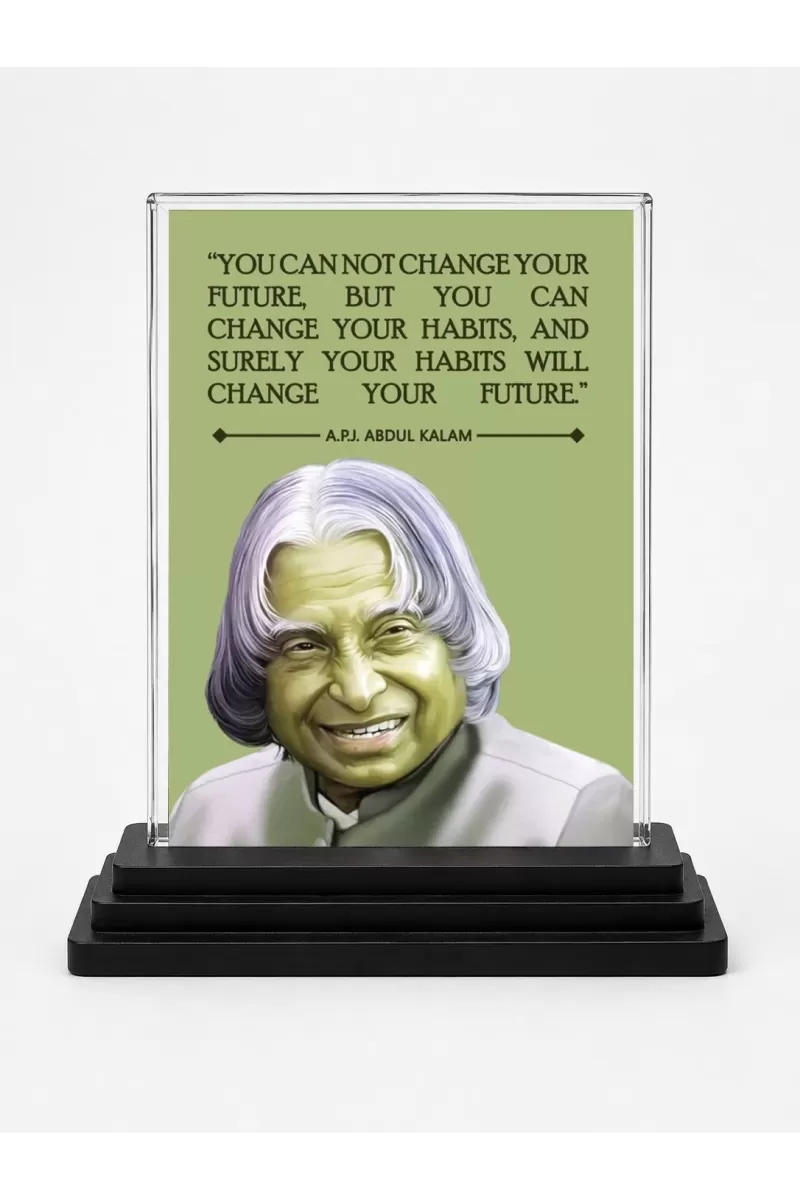 A.P.J. Abdul Kalam Acrylic Car Dashboard Showpiece | Double-Sided A.P.J. Abdul Kalam Photo Stand | 3 X 4 Inch Photo | Transparent Acrylic Frame With Black Base | Car Dashboard, Office & Table Decor (F71280)