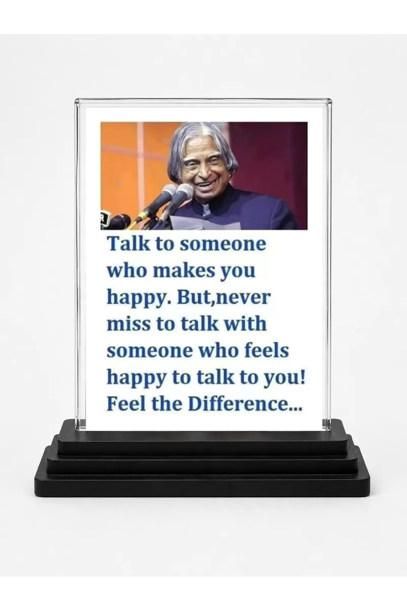 Abdul Kalam Acrylic Car Dashboard Showpiece | Double-Sided Abdul Kalam Photo Stand | 3 X 4 Inch Photo | Transparent Acrylic Frame With Black Base | Car Dashboard, Office & Table Decor (F71281)