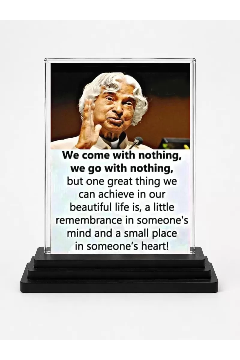Abdul Kalam Acrylic Car Dashboard Showpiece | Double-Sided Abdul Kalam Photo Stand | 3 X 4 Inch Photo | Transparent Acrylic Frame With Black Base | Car Dashboard, Office & Table Decor (F71282)