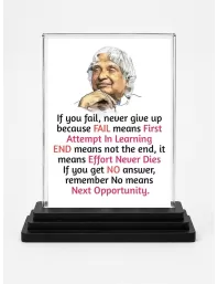 Abdul Kalam Acrylic Car Dashboard Showpiece | Double-Sided Abdul Kalam Photo Stand | 3 X 4 Inch Photo | Transparent Acrylic Frame With Black Base | Car Dashboard, Office & Table Decor (F71283)