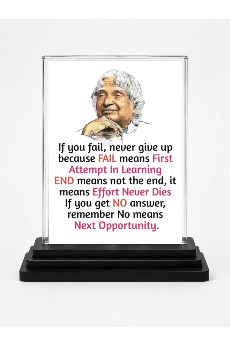 Abdul Kalam Acrylic Car Dashboard Showpiece | Double-Sided Abdul Kalam Photo Stand | 3 X 4 Inch Photo | Transparent Acrylic Frame With Black Base | Car Dashboard, Office & Table Decor (F71283)