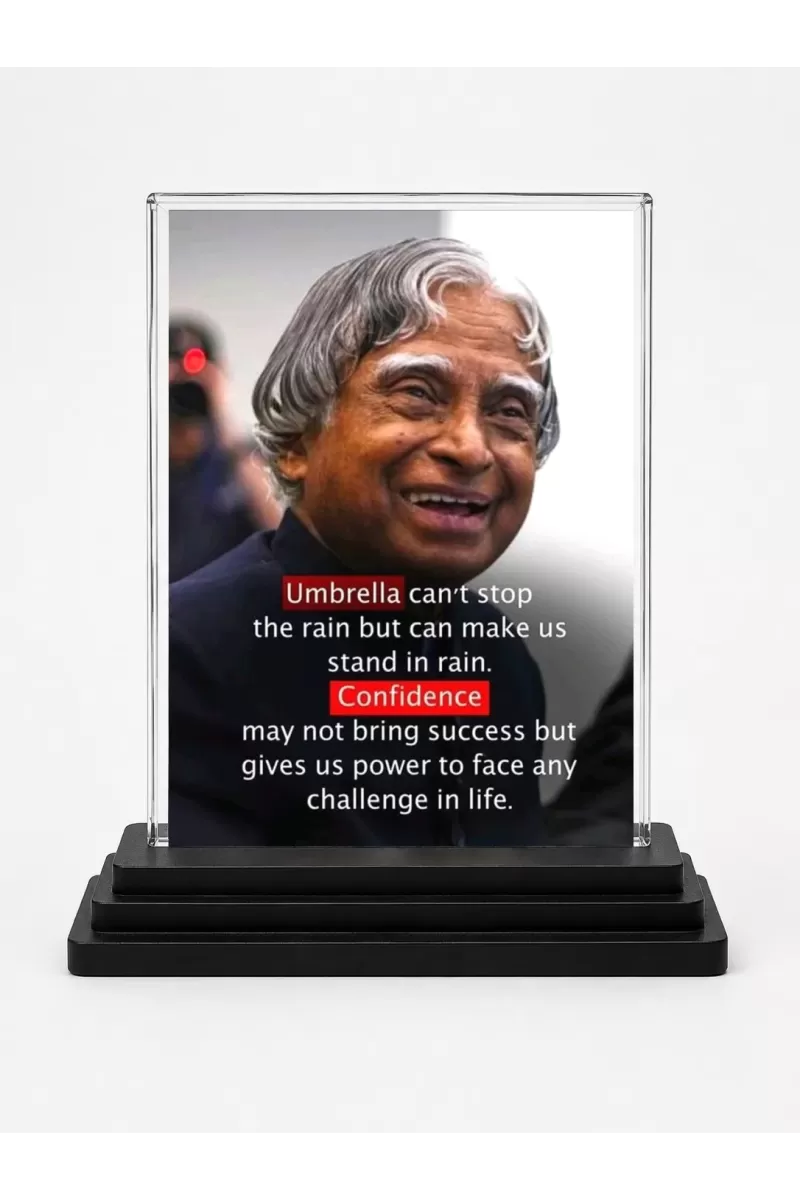 Abdul Kalam Acrylic Car Dashboard Showpiece | Double-Sided Abdul Kalam Photo Stand | 3 X 4 Inch Photo | Transparent Acrylic Frame With Black Base | Car Dashboard, Office & Table Decor (F71285)