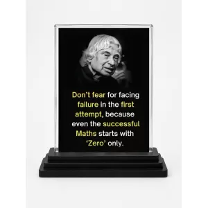 Abdul Kalam Acrylic Car Dashboard Showpiece | Double-Sided Abdul Kalam Photo Stand | 3 X 4 Inch Photo | Transparent Acrylic Frame With Black Base | Car Dashboard, Office & Table Decor (F71286)