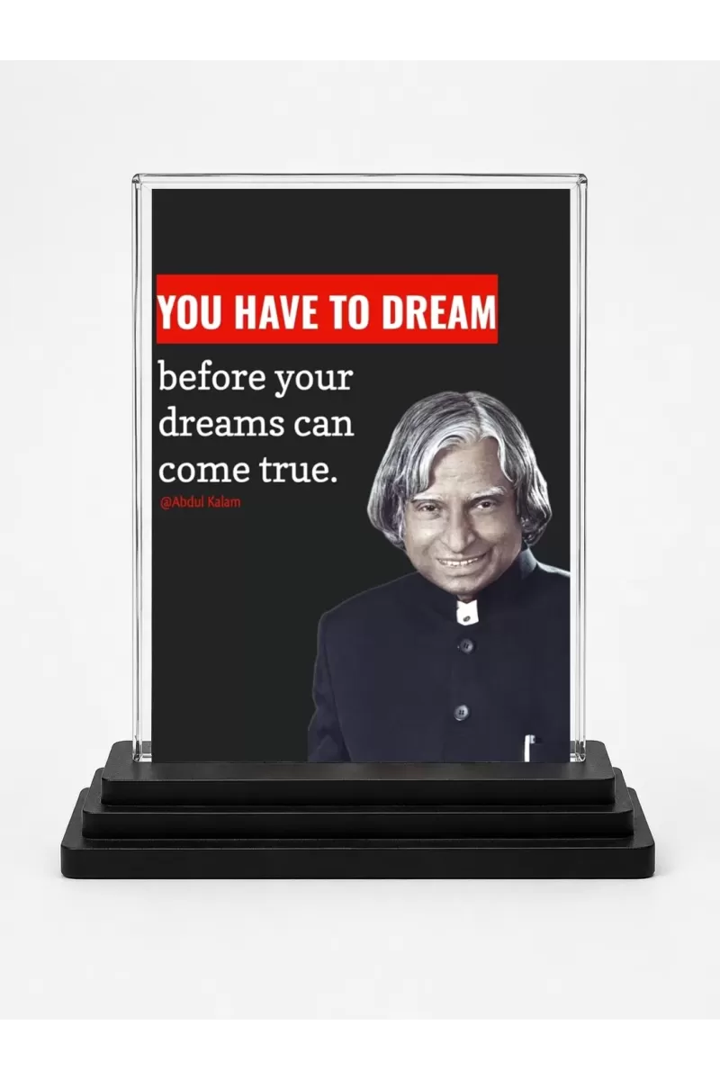 Abdul Kalam Acrylic Car Dashboard Showpiece | Double-Sided Abdul Kalam Photo Stand | 3 X 4 Inch Photo | Transparent Acrylic Frame With Black Base | Car Dashboard, Office & Table Decor (F71287)