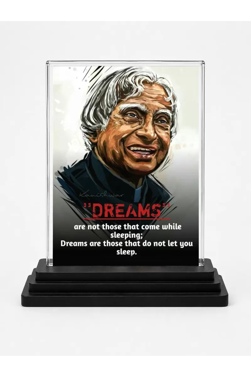 Abdul Kalam Acrylic Car Dashboard Showpiece | Double-Sided Abdul Kalam Photo Stand | 3 X 4 Inch Photo | Transparent Acrylic Frame With Black Base | Car Dashboard, Office & Table Decor (F71288)