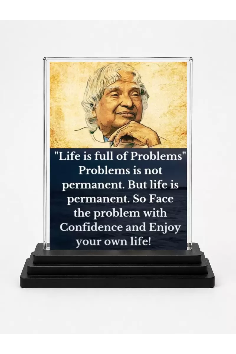 Abdul Kalam Acrylic Car Dashboard Showpiece | Double-Sided Abdul Kalam Photo Stand | 3 X 4 Inch Photo | Transparent Acrylic Frame With Black Base | Car Dashboard, Office & Table Decor (F71289)