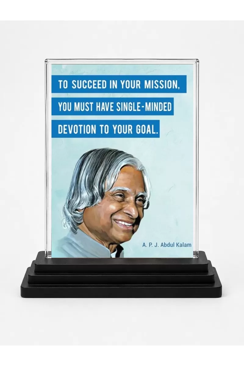 A. P. J. Abdul Kalam Acrylic Car Dashboard Showpiece | Double-Sided A. P. J. Abdul Kalam Photo Stand | 3 X 4 Inch Photo | Transparent Acrylic Frame With Black Base | Car Dashboard, Office & Table Decor (F71290)