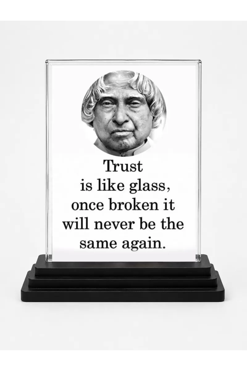 Abdul Kalam Acrylic Car Dashboard Showpiece | Double-Sided Abdul Kalam Photo Stand | 3 X 4 Inch Photo | Transparent Acrylic Frame With Black Base | Car Dashboard, Office & Table Decor (F71292)