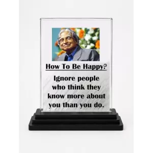 Abdul Kalam Acrylic Car Dashboard Showpiece | Double-Sided Abdul Kalam Photo Stand | 3 X 4 Inch Photo | Transparent Acrylic Frame With Black Base | Car Dashboard, Office & Table Decor (F71293)