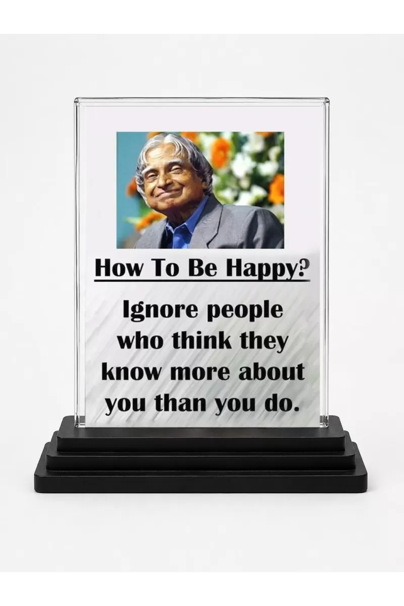 Abdul Kalam Acrylic Car Dashboard Showpiece | Double-Sided Abdul Kalam Photo Stand | 3 X 4 Inch Photo | Transparent Acrylic Frame With Black Base | Car Dashboard, Office & Table Decor (F71293)