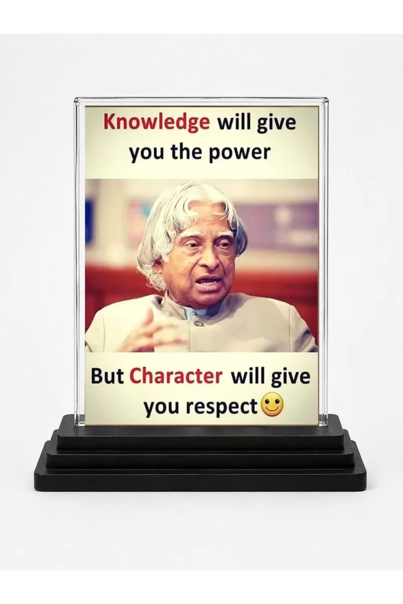 Abdul Kalam Acrylic Car Dashboard Showpiece | Double-Sided Abdul Kalam Photo Stand | 3 X 4 Inch Photo | Transparent Acrylic Frame With Black Base | Car Dashboard, Office & Table Decor (F71295)