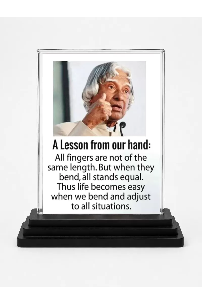 Abdul Kalam Acrylic Car Dashboard Showpiece | Double-Sided Abdul Kalam Photo Stand | 3 X 4 Inch Photo | Transparent Acrylic Frame With Black Base | Car Dashboard, Office & Table Decor (F71297)