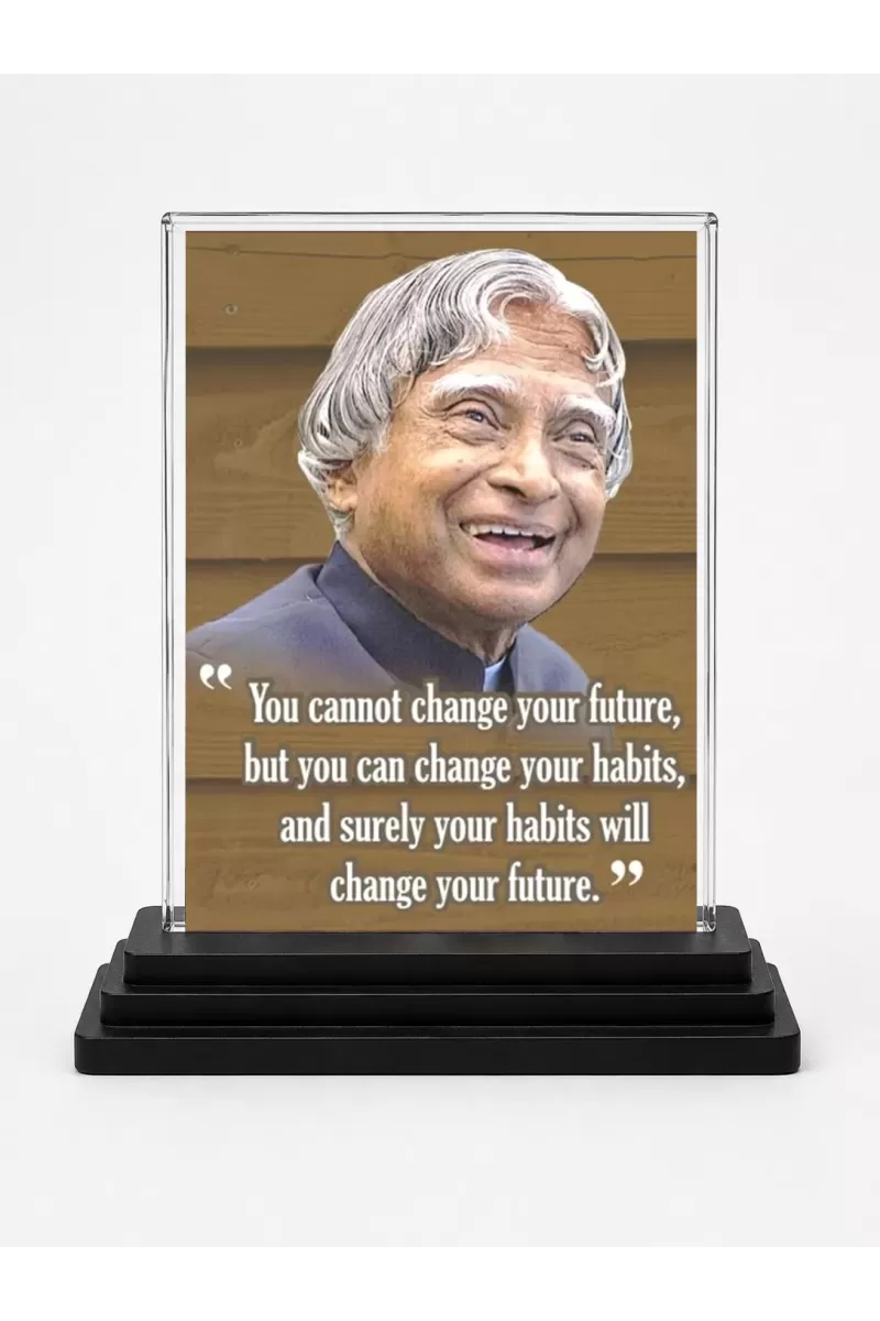 Abdul Kalam Acrylic Car Dashboard Showpiece | Double-Sided Abdul Kalam Photo Stand | 3 X 4 Inch Photo | Transparent Acrylic Frame With Black Base | Car Dashboard, Office & Table Decor (F71299)