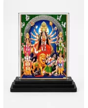 Goddess Durga Acrylic Car Dashboard Showpiece | Double-Sided Goddess Durga Photo Stand | 3 X 4 Inch Photo | Transparent Acrylic Frame With Black Base | Car Dashboard, Office & Table Decor (F71302)