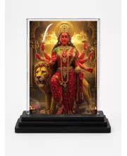 Durga Acrylic Car Dashboard Showpiece | Double-Sided Durga Photo Stand | 3 X 4 Inch Photo | Transparent Acrylic Frame With Black Base | Car Dashboard, Office & Table Decor (F71304)