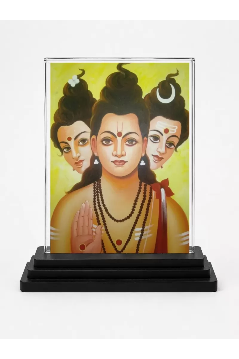 Lord Shiva Acrylic Car Dashboard Showpiece | Double-Sided Lord Shiva Photo Stand | 3 X 4 Inch Photo | Transparent Acrylic Frame With Black Base | Car Dashboard, Office & Table Decor (F71305)