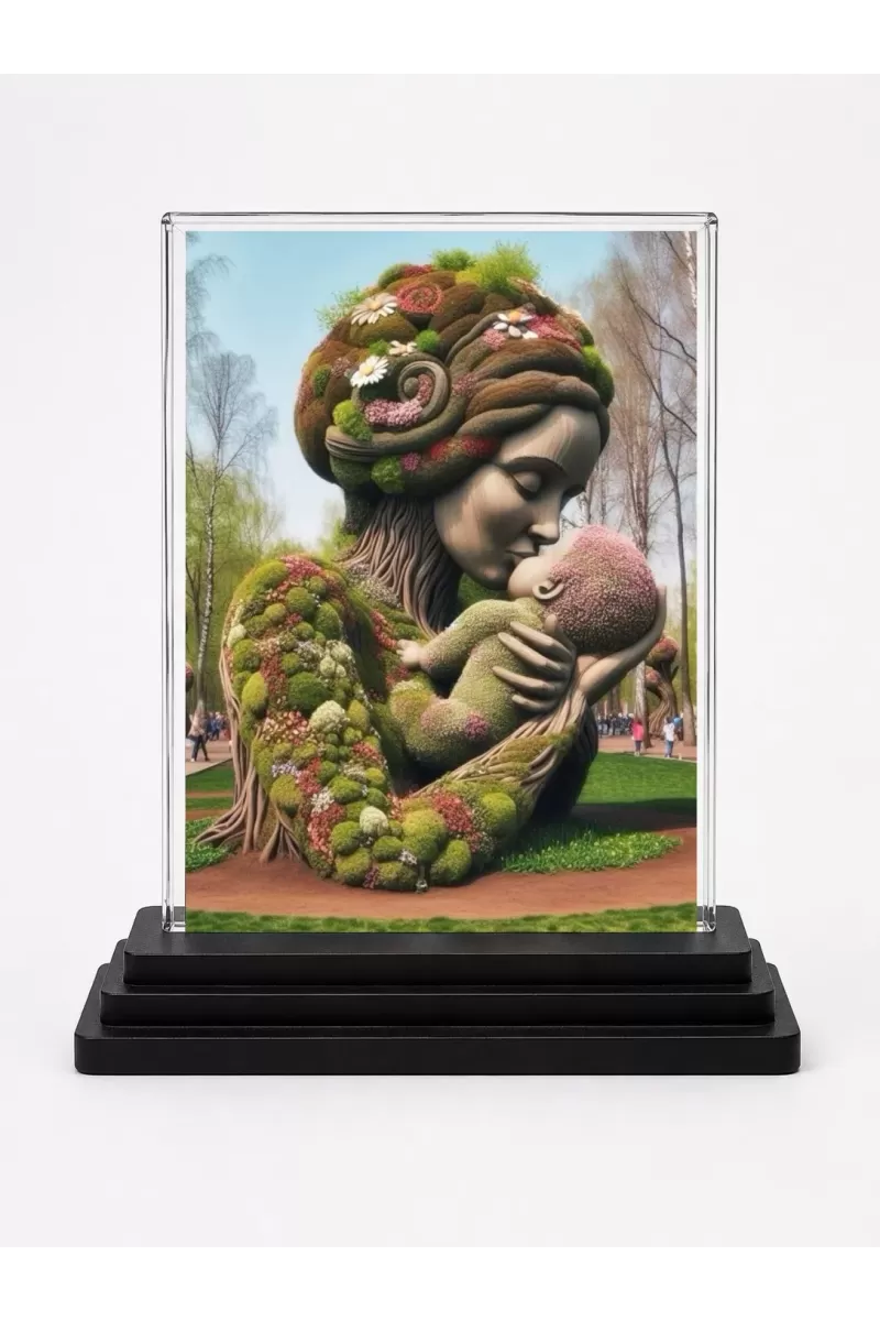 Mother And Child Acrylic Car Dashboard Showpiece | Double-Sided Mother And Child Photo Stand | 3 X 4 Inch Photo | Transparent Acrylic Frame With Black Base | Car Dashboard, Office & Table Decor (F71307)