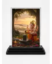 Ganesha Acrylic Car Dashboard Showpiece | Double-Sided Ganesha Photo Stand | 3 X 4 Inch Photo | Transparent Acrylic Frame With Black Base | Car Dashboard, Office & Table Decor (F71308)