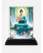 Gautama Buddha Acrylic Car Dashboard Showpiece | Double-Sided Gautama Buddha Photo Stand | 3 X 4 Inch Photo | Transparent Acrylic Frame With Black Base | Car Dashboard, Office & Table Decor (F71309)