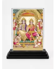 Lord Ram Darbar Acrylic Car Dashboard Showpiece | Double-Sided Lord Ram Darbar Photo Stand | 3 X 4 Inch Photo | Transparent Acrylic Frame With Black Base | Car Dashboard, Office & Table Decor (F71312)