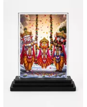 Lord Jagannatha Acrylic Car Dashboard Showpiece | Double-Sided Lord Jagannatha Photo Stand | 3 X 4 Inch Photo | Transparent Acrylic Frame With Black Base | Car Dashboard, Office & Table Decor (F71314)