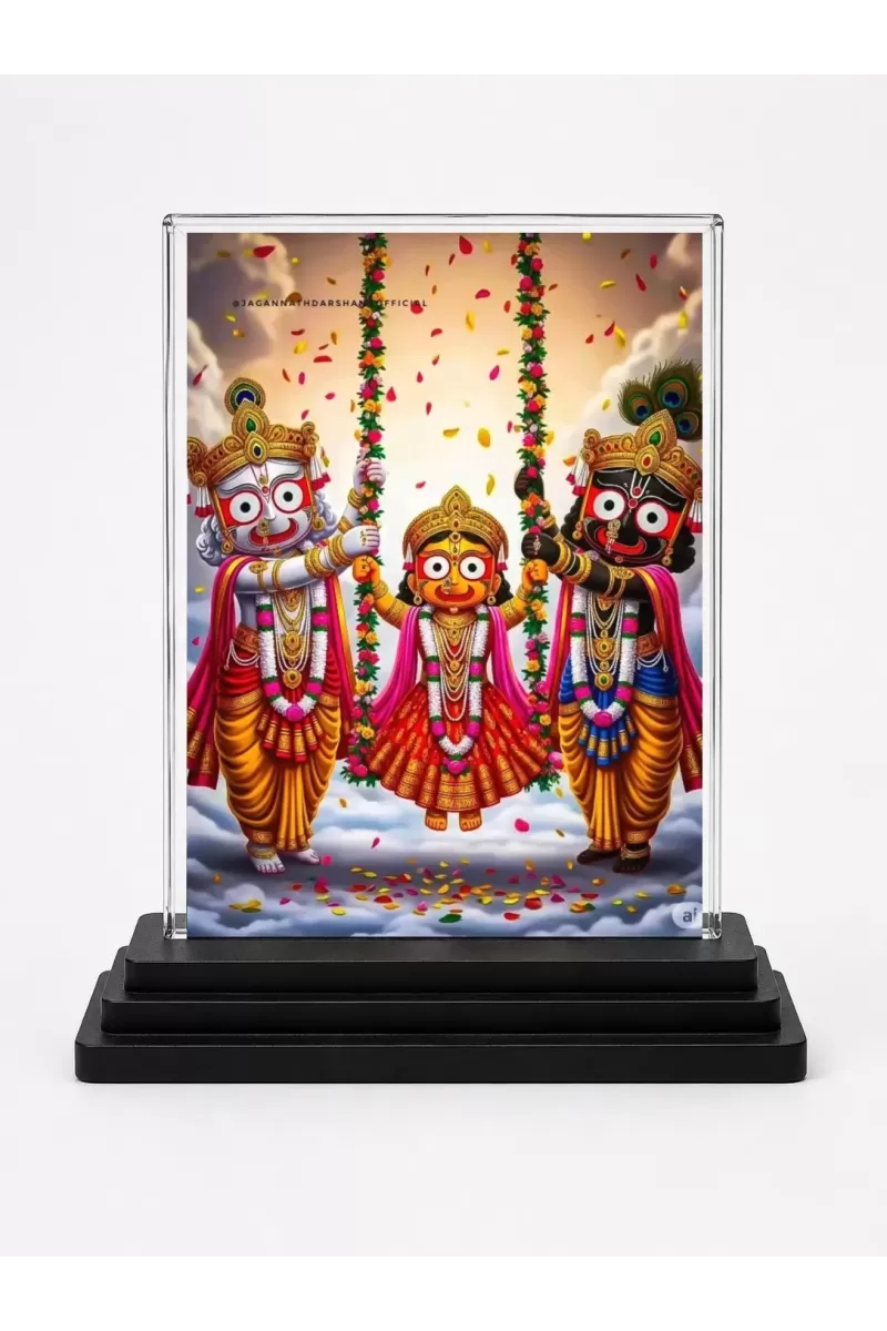 Lord Jagannatha Acrylic Car Dashboard Showpiece | Double-Sided Lord Jagannatha Photo Stand | 3 X 4 Inch Photo | Transparent Acrylic Frame With Black Base | Car Dashboard, Office & Table Decor (F71314)