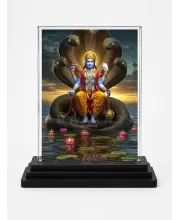 Vishnu Acrylic Car Dashboard Showpiece | Double-Sided Vishnu Photo Stand | 3 X 4 Inch Photo | Transparent Acrylic Frame With Black Base | Car Dashboard, Office & Table Decor (F71315)