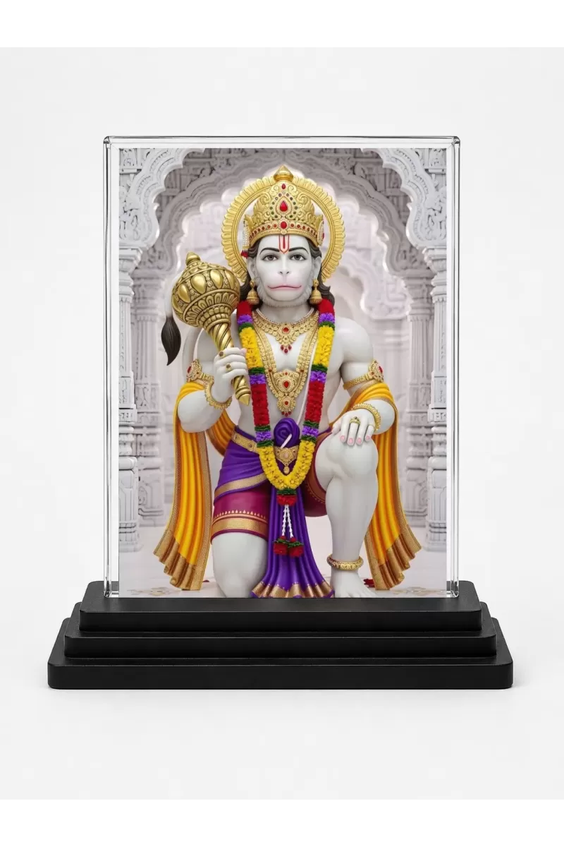 Hanuman Acrylic Car Dashboard Showpiece | Double-Sided Hanuman Photo Stand | 3 X 4 Inch Photo | Transparent Acrylic Frame With Black Base | Car Dashboard, Office & Table Decor (F71316)