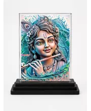 Shree Krishna Acrylic Car Dashboard Showpiece | Double-Sided Shree Krishna Photo Stand | 3 X 4 Inch Photo | Transparent Acrylic Frame With Black Base | Car Dashboard, Office & Table Decor (F71319)