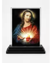 Jesus Christ Acrylic Car Dashboard Showpiece | Double-Sided Jesus Christ Photo Stand | 3 X 4 Inch Photo | Transparent Acrylic Frame With Black Base | Car Dashboard, Office & Table Decor (F71320)