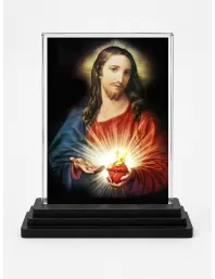 Jesus Christ Acrylic Car Dashboard Showpiece | Double-Sided Jesus Christ Photo Stand | 3 X 4 Inch Photo | Transparent Acrylic Frame With Black Base | Car Dashboard, Office & Table Decor (F71320)