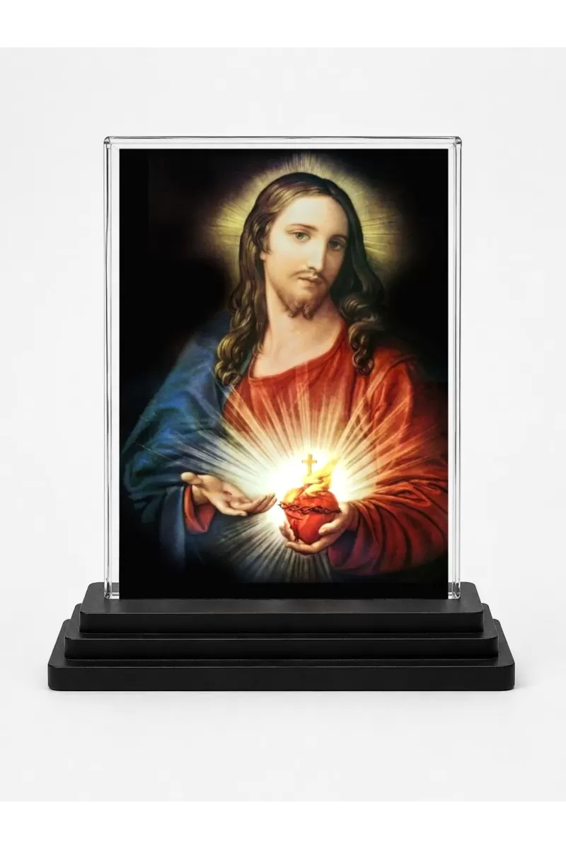 Jesus Christ Acrylic Car Dashboard Showpiece | Double-Sided Jesus Christ Photo Stand | 3 X 4 Inch Photo | Transparent Acrylic Frame With Black Base | Car Dashboard, Office & Table Decor (F71320)