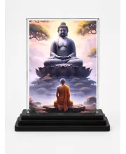 Gautama Buddha Acrylic Car Dashboard Showpiece | Double-Sided Gautama Buddha Photo Stand | 3 X 4 Inch Photo | Transparent Acrylic Frame With Black Base | Car Dashboard, Office & Table Decor (F71322)