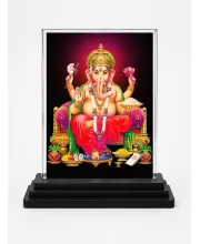Ganesha Acrylic Car Dashboard Showpiece | Double-Sided Ganesha Photo Stand | 3 X 4 Inch Photo | Transparent Acrylic Frame With Black Base | Car Dashboard, Office & Table Decor (F71323)