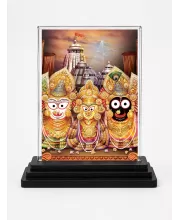 Lord Jagannath Acrylic Car Dashboard Showpiece | Double-Sided Lord Jagannath Photo Stand | 3 X 4 Inch Photo | Transparent Acrylic Frame With Black Base | Car Dashboard, Office & Table Decor (F71325)