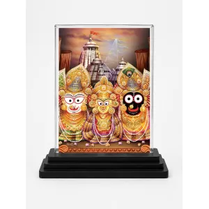 Lord Jagannath Acrylic Car Dashboard Showpiece | Double-Sided Lord Jagannath Photo Stand | 3 X 4 Inch Photo | Transparent Acrylic Frame With Black Base | Car Dashboard, Office & Table Decor (F71325)