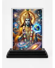Krishna Acrylic Car Dashboard Showpiece | Double-Sided Krishna Photo Stand | 3 X 4 Inch Photo | Transparent Acrylic Frame With Black Base | Car Dashboard, Office & Table Decor (F71326)