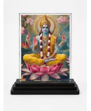 Shree Vishnu Acrylic Car Dashboard Showpiece | Double-Sided Shree Vishnu Photo Stand | 3 X 4 Inch Photo | Transparent Acrylic Frame With Black Base | Car Dashboard, Office & Table Decor (F71327)