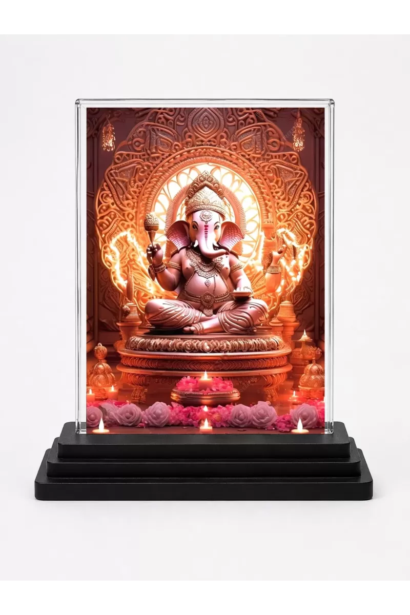 LordLord Ganesha Acrylic Car Dashboard Showpiece | Double-Sided LordLord Ganesha Photo Stand | 3 X 4 Inch Photo | Transparent Acrylic Frame With Black Base | Car Dashboard, Office & Table Decor (F71329)