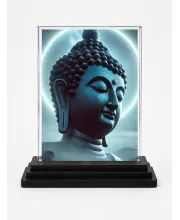 Gautama Buddha Acrylic Car Dashboard Showpiece | Double-Sided Gautama Buddha Photo Stand | 3 X 4 Inch Photo | Transparent Acrylic Frame With Black Base | Car Dashboard, Office & Table Decor (F71332)