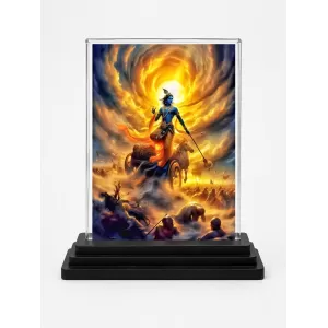 Krishna Acrylic Car Dashboard Showpiece | Double-Sided Krishna Photo Stand | 3 X 4 Inch Photo | Transparent Acrylic Frame With Black Base | Car Dashboard, Office & Table Decor (F71334)
