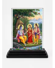 Shree Krishna Acrylic Car Dashboard Showpiece | Double-Sided Shree Krishna Photo Stand | 3 X 4 Inch Photo | Transparent Acrylic Frame With Black Base | Car Dashboard, Office & Table Decor (F71337)