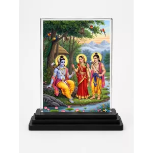 Shree Krishna Acrylic Car Dashboard Showpiece | Double-Sided Shree Krishna Photo Stand | 3 X 4 Inch Photo | Transparent Acrylic Frame With Black Base | Car Dashboard, Office & Table Decor (F71337)