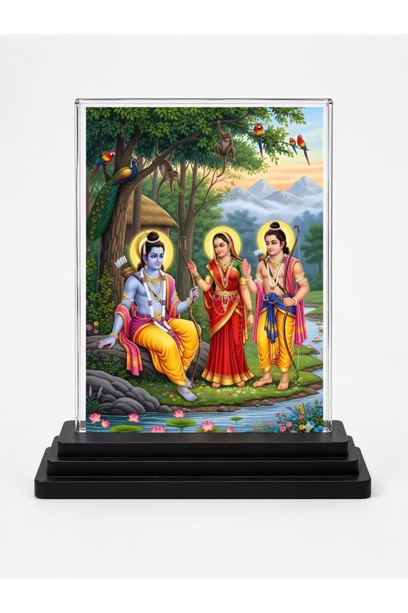 Shree Krishna Acrylic Car Dashboard Showpiece | Double-Sided Shree Krishna Photo Stand | 3 X 4 Inch Photo | Transparent Acrylic Frame With Black Base | Car Dashboard, Office & Table Decor (F71337)