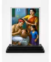 Village Paiting Acrylic Car Dashboard Showpiece | Double-Sided Village Paiting Photo Stand | 3 X 4 Inch Photo | Transparent Acrylic Frame With Black Base | Car Dashboard, Office & Table Decor (F71339)